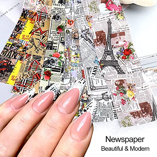 10 Sheets Newspaper Nail Stickers Words Letters Pattern Stickers Symphony Foil Paper Printing Transfer Acrylic Decals For Women Manicure Tips Wraps Decorations #TOP4