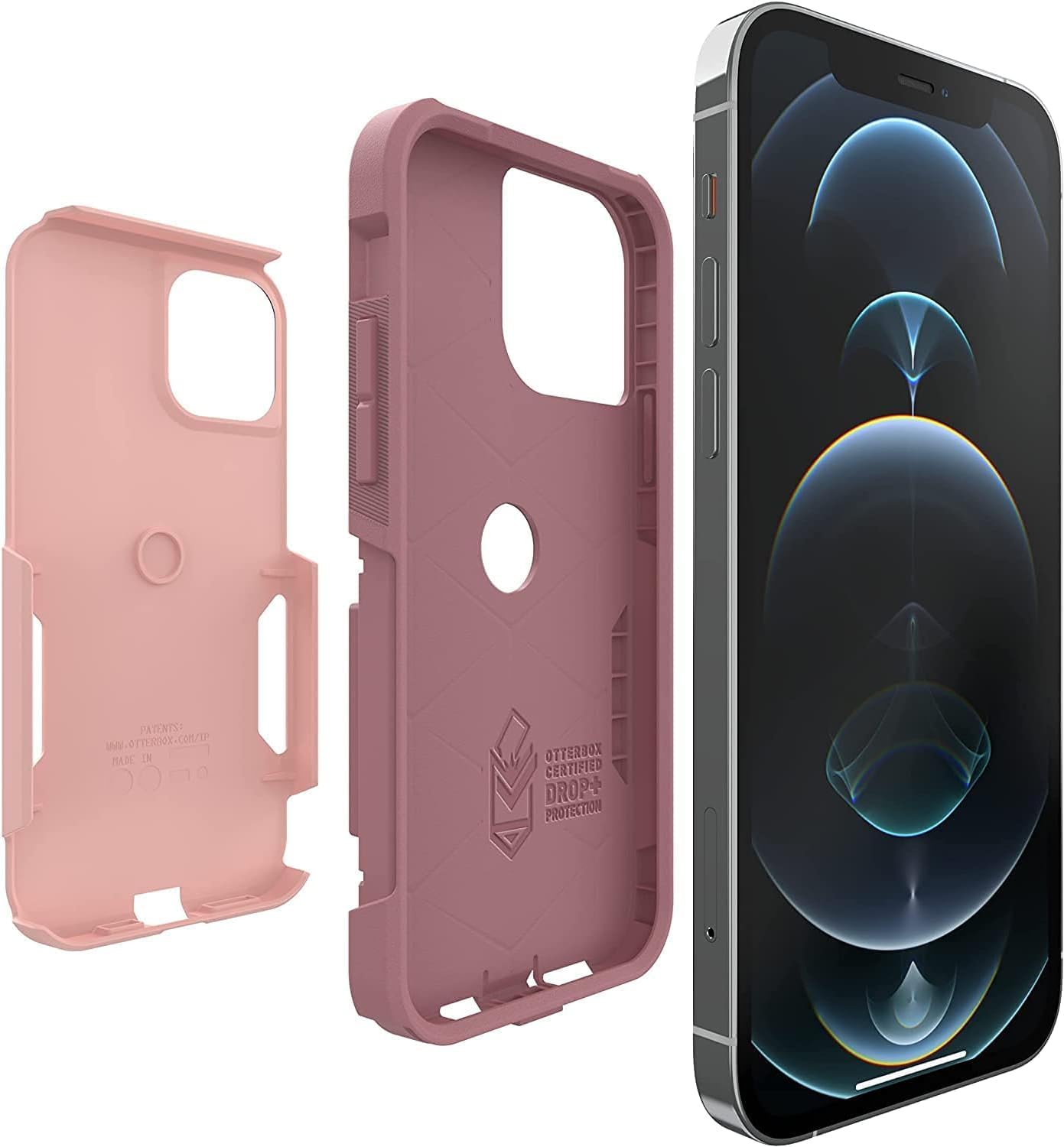 Meletup view of the OtterBox Commuter Series Case components and an iPhone 11.