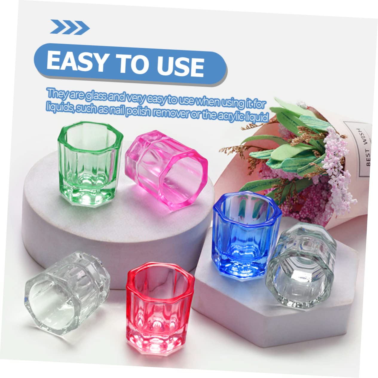 MERRYHAPY 8pcs Glass Dappen Dishes Nail Art Cups Professional Manicure Nail Liquid Holder Random Color