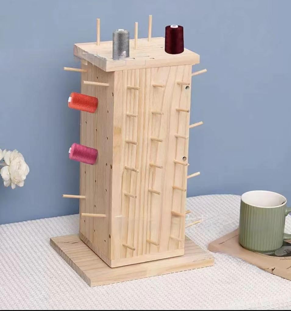 Stojak na nici, organizer na nici, stojak na przędzę, organizer na nici do haftu Drewniany stojak na hafty na biurko, pleciony stojak z drutu, obrotowy stojak na szpulkę DIY, stojak na maszynę do szyc