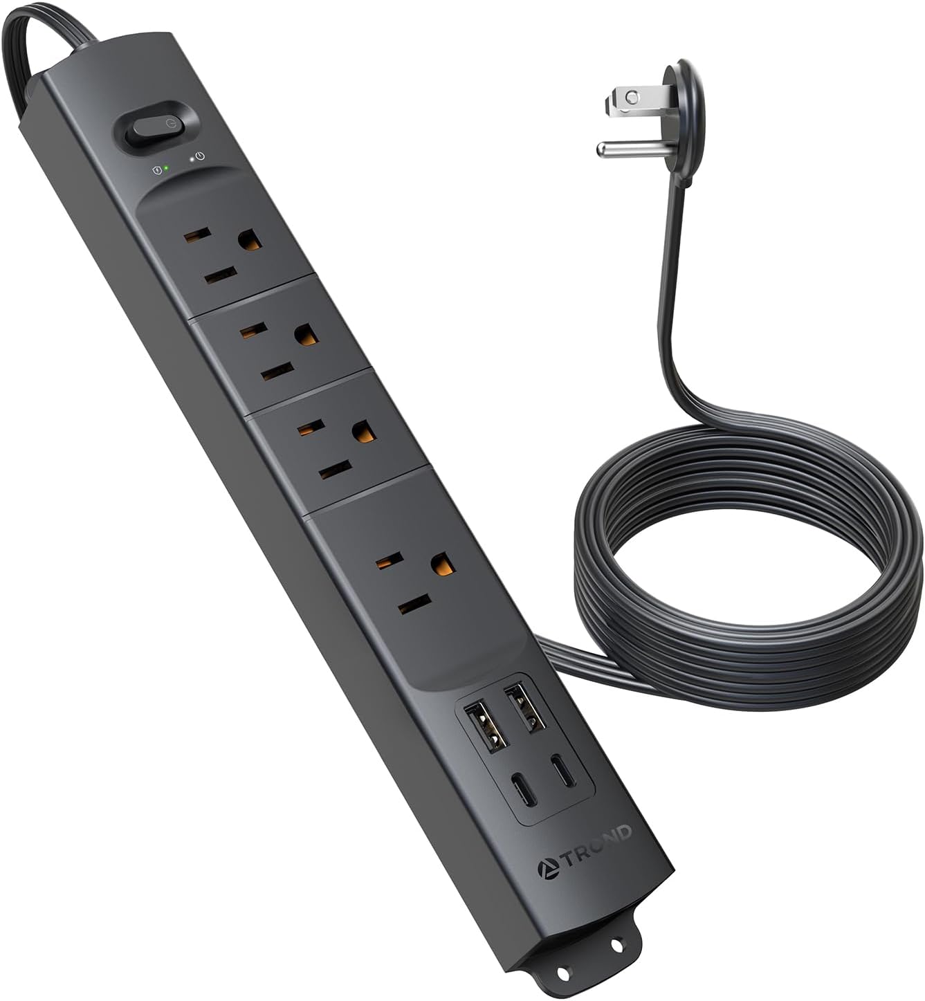 TROND Flat Plug Power Strip USB10ft Flat Extension Cord