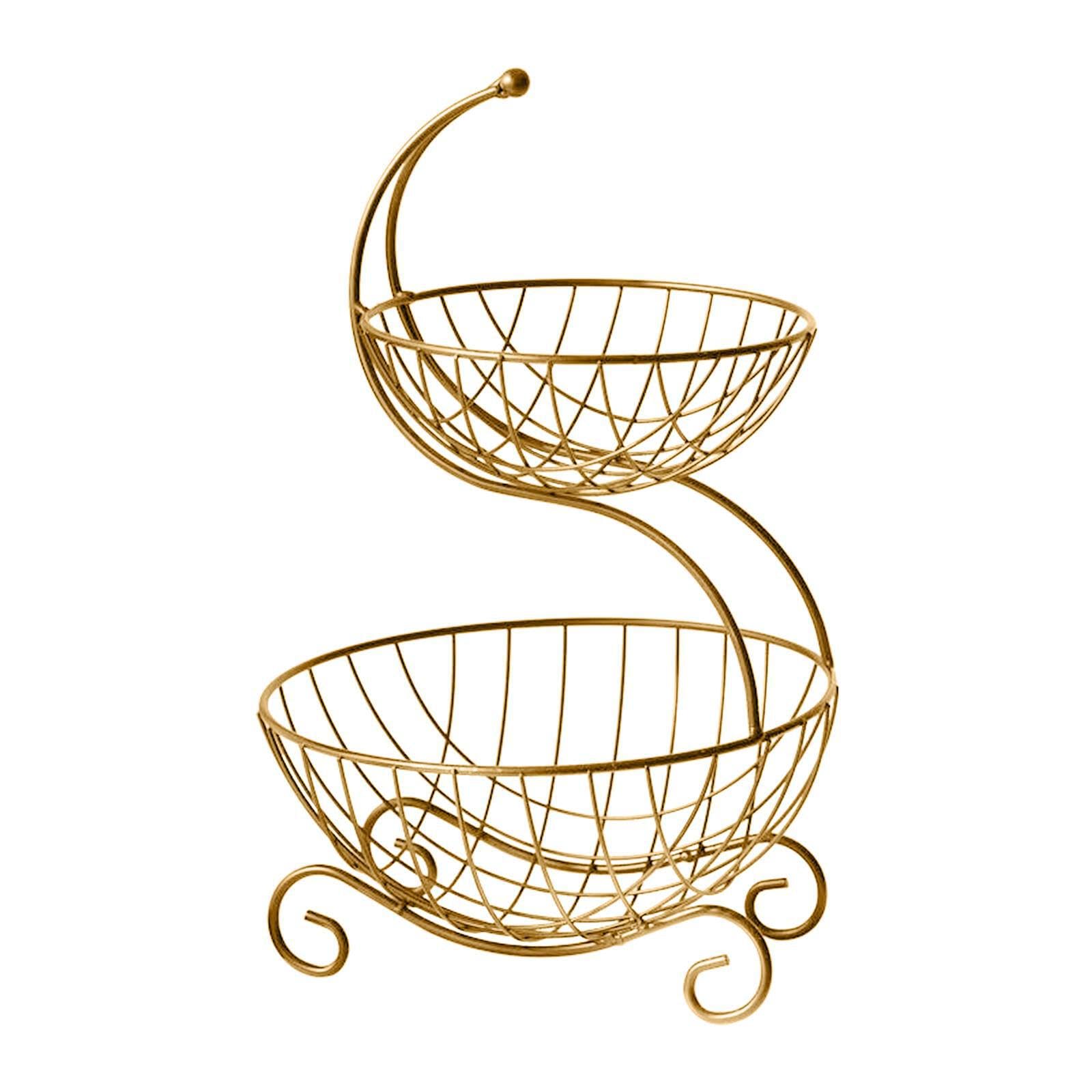 YIXANNX Contemporary Fruit Basket Double Layer Offers Stylish Storage Solutions While Keeping Kitchen Organized Fruit Basket Double Layer Metal Wire Table, Golden, 20x11x35cm