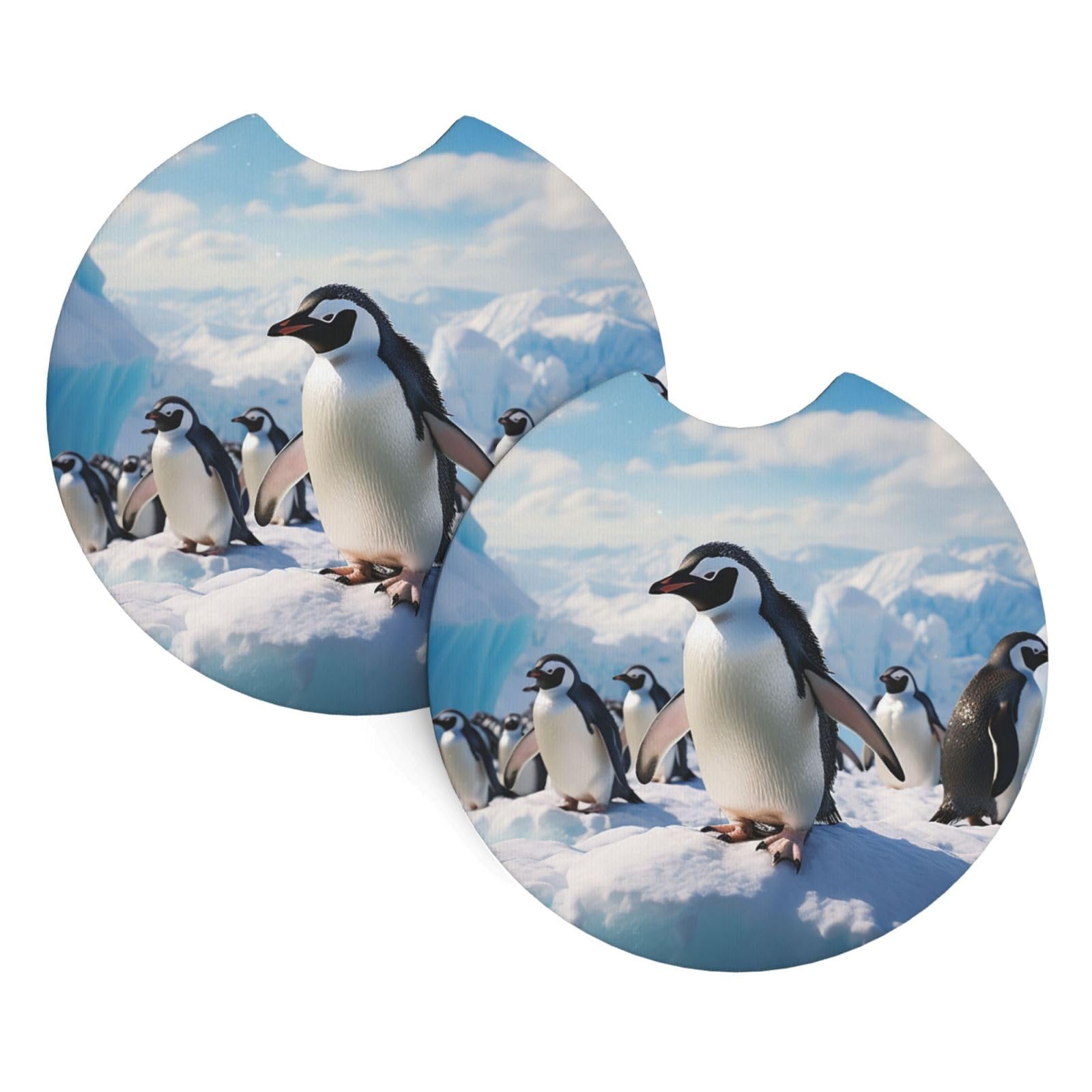 2 Pack Car Coaster for Cup Holders Penguins Car Cup Coaster 2.7" Neoprene Non-Slip Automotive Cup Mat Universal Auto Car Interior Accessories for Women Men Cup Pad