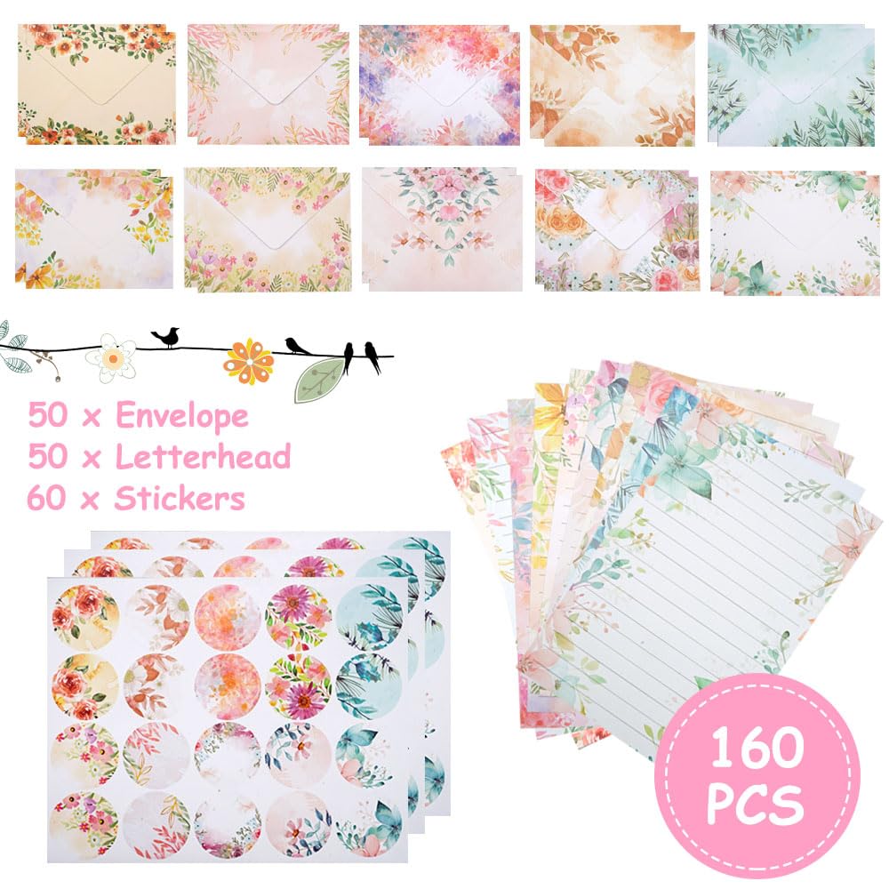 Set Carta Da Lettere E Buste Con Adesivi - 50 Fogli A5 Rigati + 50 Buste + 60 Adesivi Per Inviti E Lettere - Foto 6