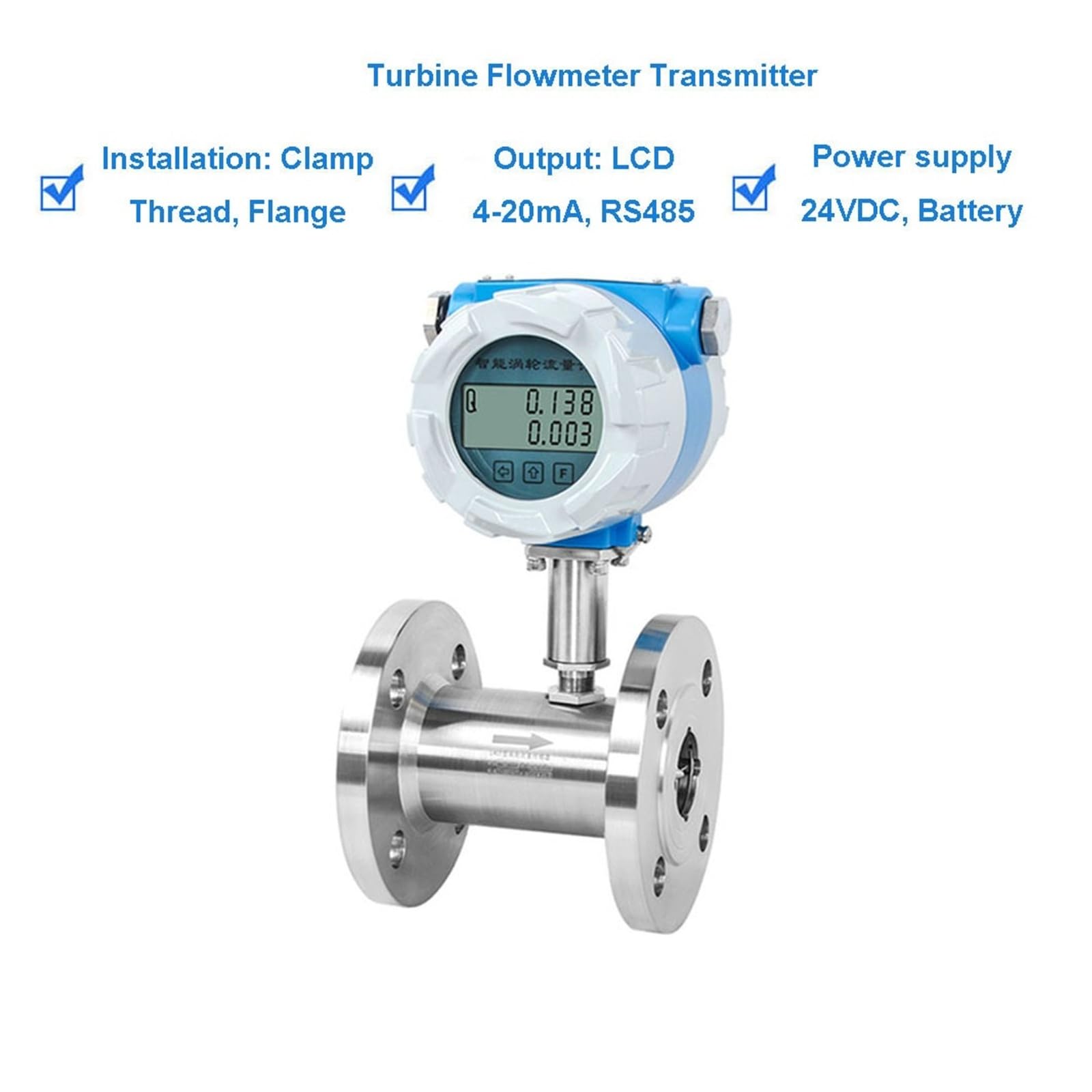 Transmisor de caudalímetro de turbina con conexión de abrazadera DN20, salida de 4-20 mA, caudalímetro electromagnético for aceite Garantizar la estabilidad(DN50)