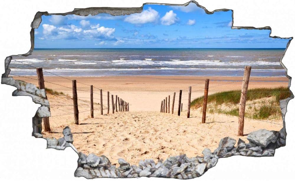 Pegatinas de Pared rotas 3D Fotografía arena de la playa del Mar del Norte calcomanías murales extraíbles decoración de Sala de Arte de Vinilo para Sala de Estar Dormitorio Cocina 70x110cm