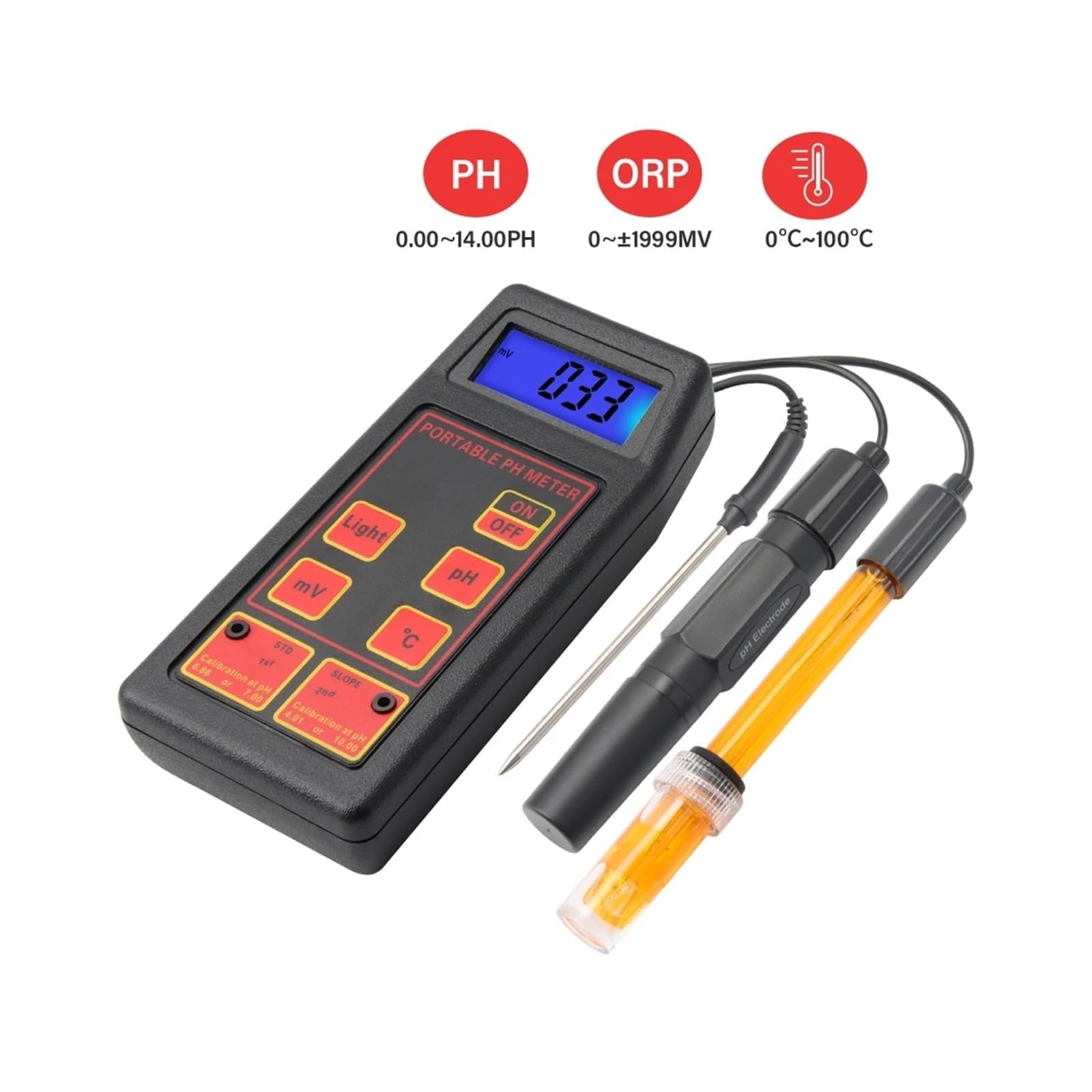 Kit de análisis de suelo, Medidor de pH, ORP y temperatura de alta precisión, sensor de prueba MV portátil, monitor for acuario y piscina, probador de calidad del agua, bolígrafo de agua