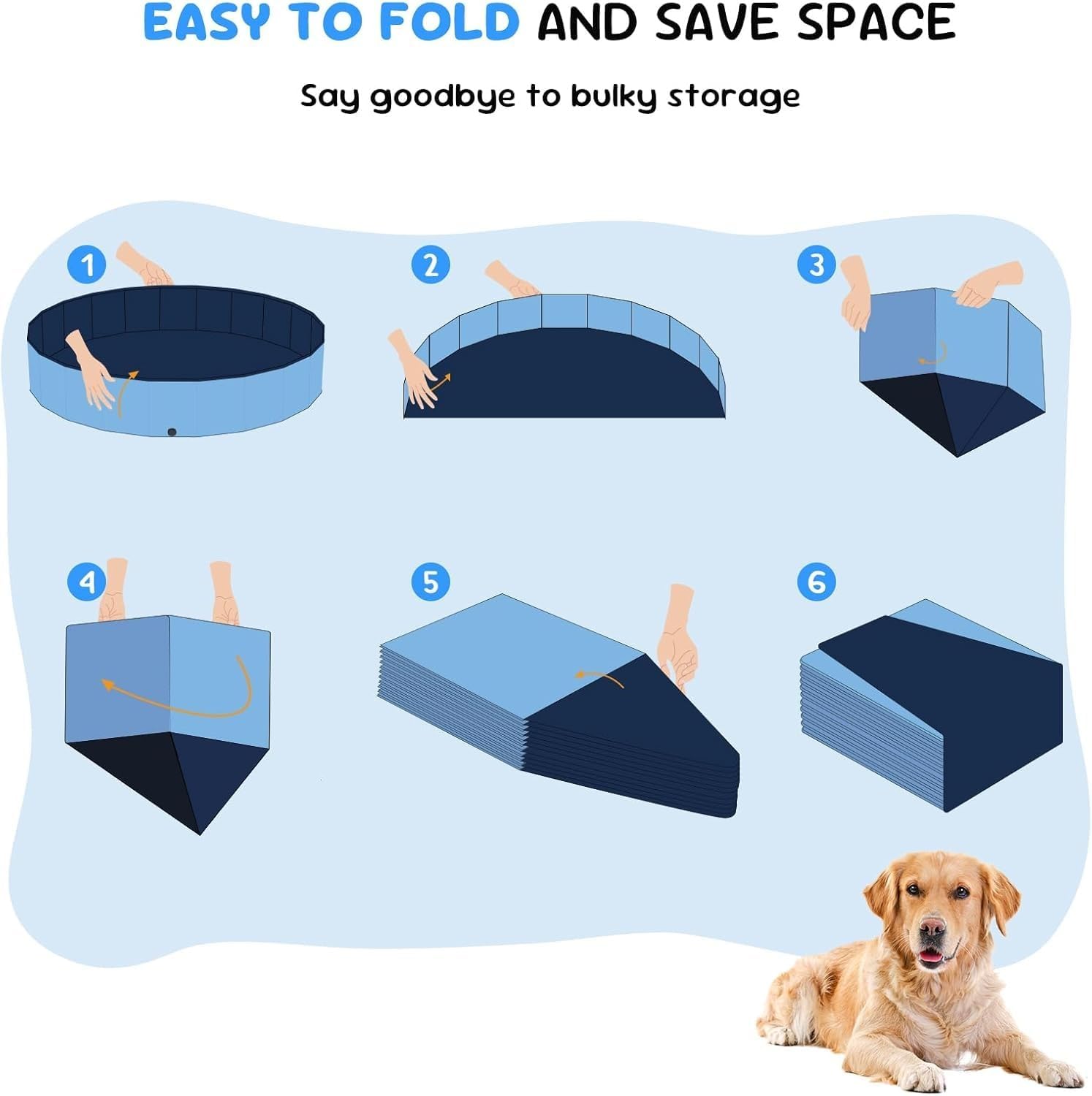 77'' Foldable Dog Pet Bath Pool, Thick PVC & Reinforced PP Board, Non-Slip Portable Wading Pool, Indoor Outdoor Bathtub for Puppy Small Medium Large Dogs & Kids