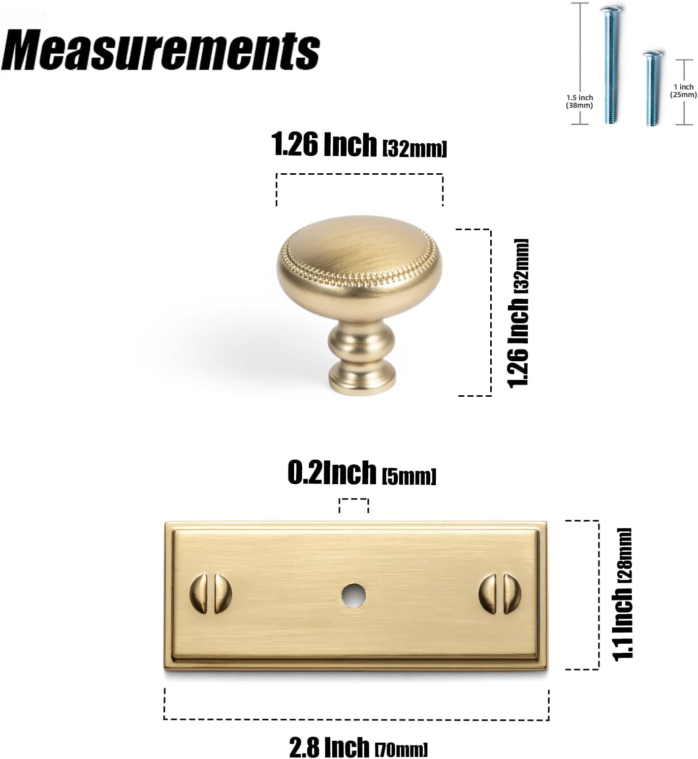 Goo-Ki 1.3''(33mm) Dia Champagne Bronze Cabinet Knob with Classic Square Backplate-6 Packed Modern Style Have Duty Zinc Alloy Drawer Knobs