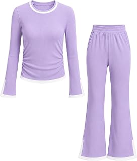 Girls Clothes 6-14Y Ruched Tops and Bell Pants 2PCS Fall Outfits | Little Girls Clothing, Long Sleeve Ruched Top Flare Pants, Cute Kids Outfits for School, Holiday, Photos and Gifts