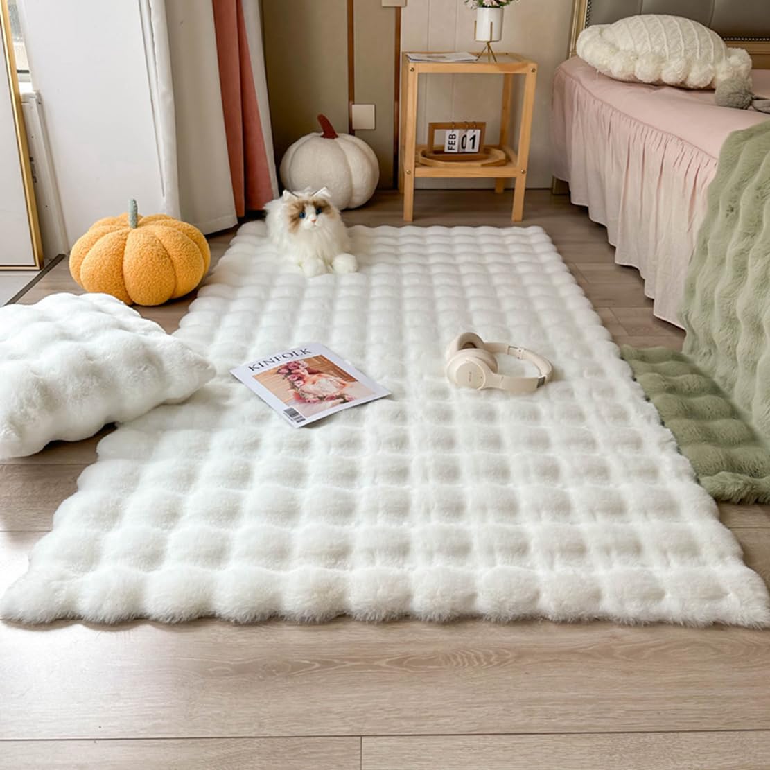 NIOKIT Thick Luxury Fluzzy Cute Solid Plush Shaggy Imitation Rabbit Wool Rugs for Girls,Extra Soft and Comfortable Ultra Cozy Microfiber Area Carpets,