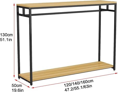 Metal Clothes Rack, Clothing Garment Shelves with Double Layer Shelf, Storage for Hanging, Bedroom Laundry Room Retail Store Wardrobe(Brown,47.2x19.6x51.1in)