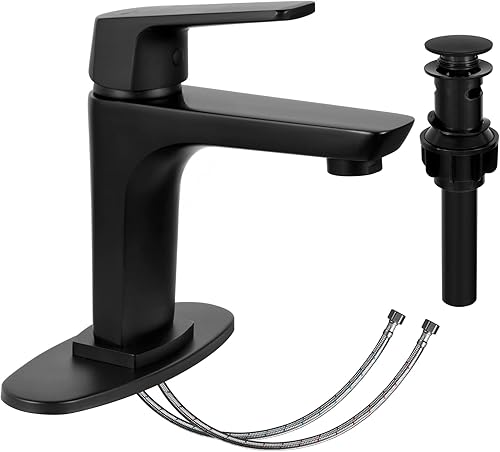 Grifo de baño negro mate, con una sola manija, grifo de lavabo de un solo agujero, moderno de un agujero, grifo de baño de RV con drenaje