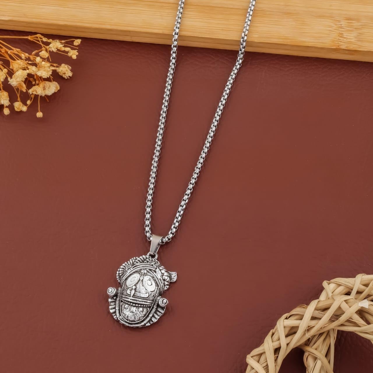 DIVISHA Traditional Silver Oxidised Jagannath Mahaprabhu Pendant Chain for Men & Women | Tribal Temple Jewelry | Lord Jagannath Necklace | Handcrafted Ethnic Fashion Jewellery 3
