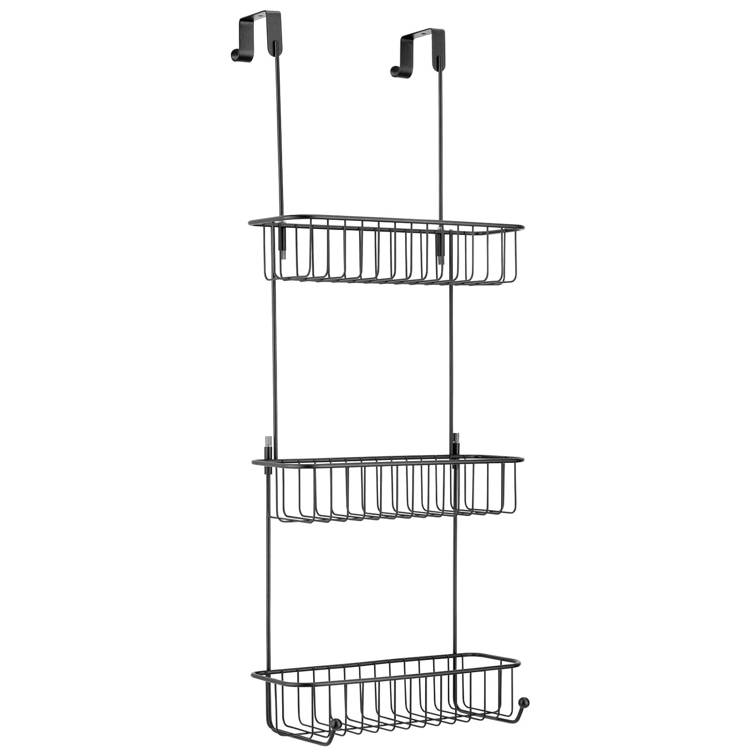 mDesign Extra Large Metal Over Shower Door Caddy Hanging Bathroom Storage Organizer Center with Built-In Hooks and Baskets
