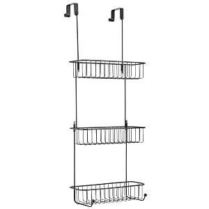 mDesign Extra Large Metal Over Shower Door Caddy Hanging Bathroom Storage Organizer Center with Built-In Hooks and Baskets
