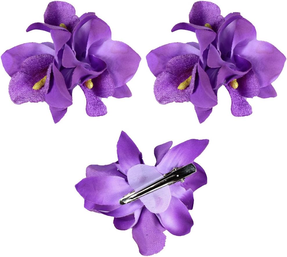 Homeoculture Orchid Flower Hair Clips, Bright Blue and Pink