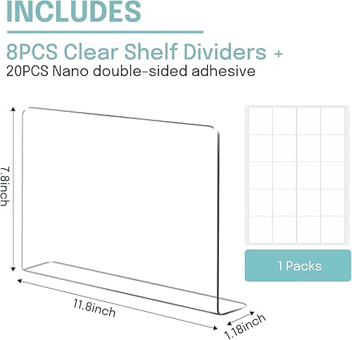 Miniatura 5 de OKPOW Separadores de estantes para organización del armario 8 unidades de organizador de divisor de acrílico transparente duradero para estantes,