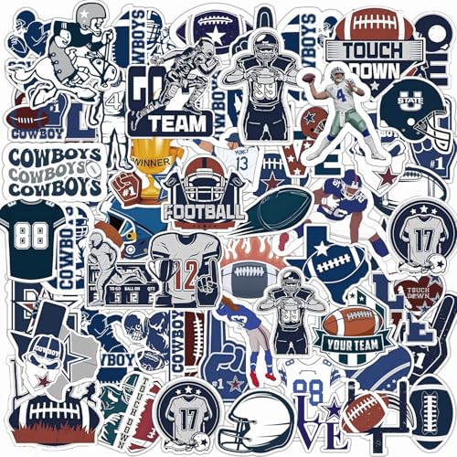 Blue Cowboy Stickers Cowboys Football Party Favors Blue Cowboy Football Party Supplies Sport Soccer Themed Party Decorations 55PCS Industries Football Stickers for Water Bottle Laptop Bicycle