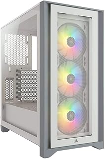 CORSAIR iCUE 4000X RGB Moyen Tour ATX PC Boîtier en Verre Trempé - 3x SP120 RGB ELITE Ventilateurs - iCUE Lighting Node CO...