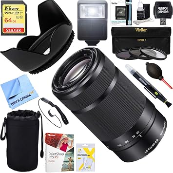 Sony 55-210mm Zoom E-Mount Lens Black SEL55210/B + 64GB Ultimate Filter & Flash Photography Bundle