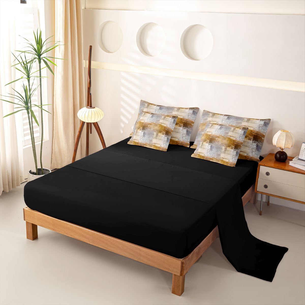 Loussiesd Set di biancheria da letto con copripiumino singolo astratto con lenzuola, per bambini, ragazzi e ragazze, motivo geometrico grigio arancione ombré, 7 pezzi, arte astratta moderna
