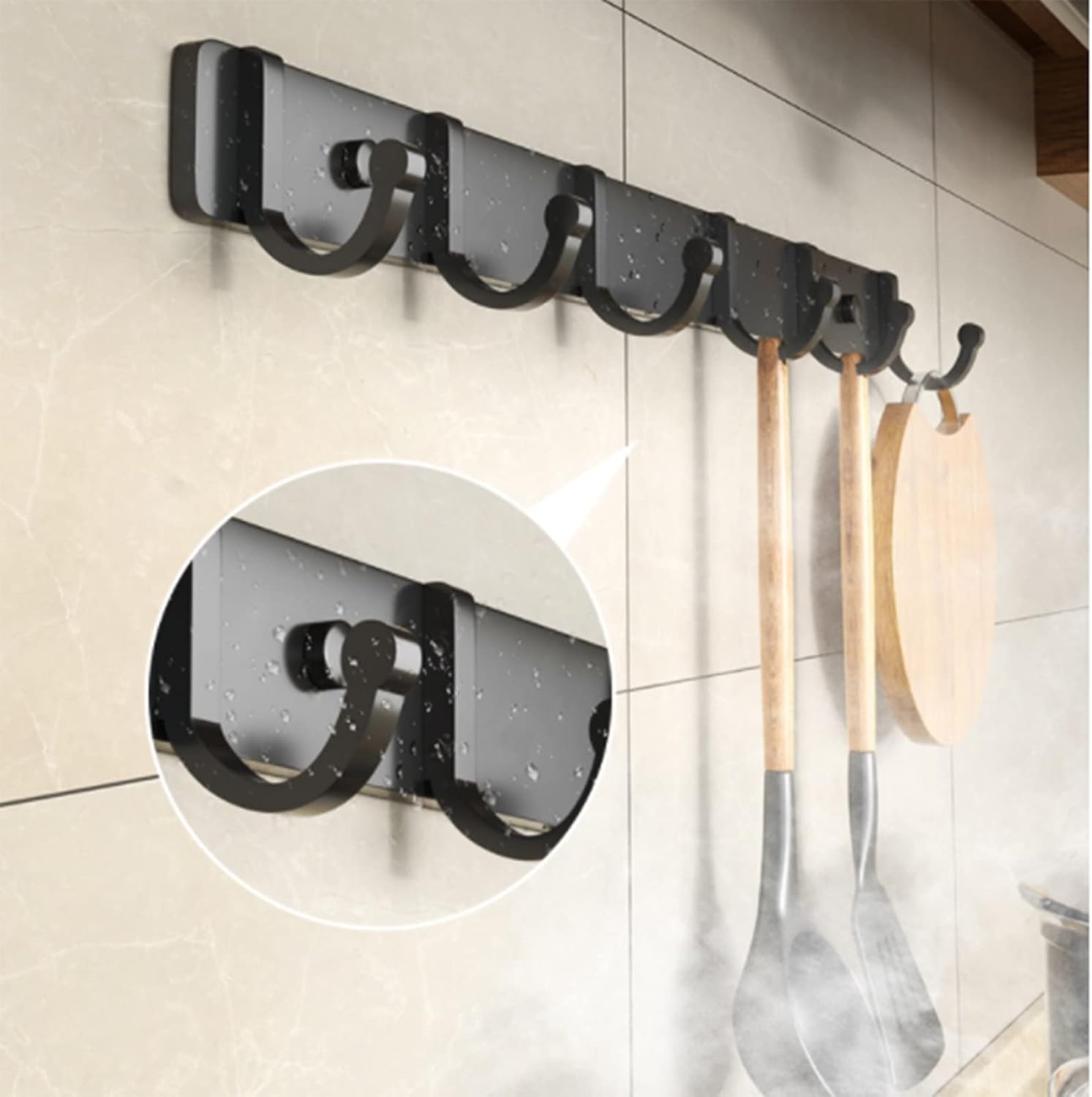 Kitchen Utensil Holder,Pots and Pans Hanging Rack,Wall Mounted Cooking Utensil Hanger,Suitable for bathrooms,entrance doors,3-8hook (Size: 52cm)