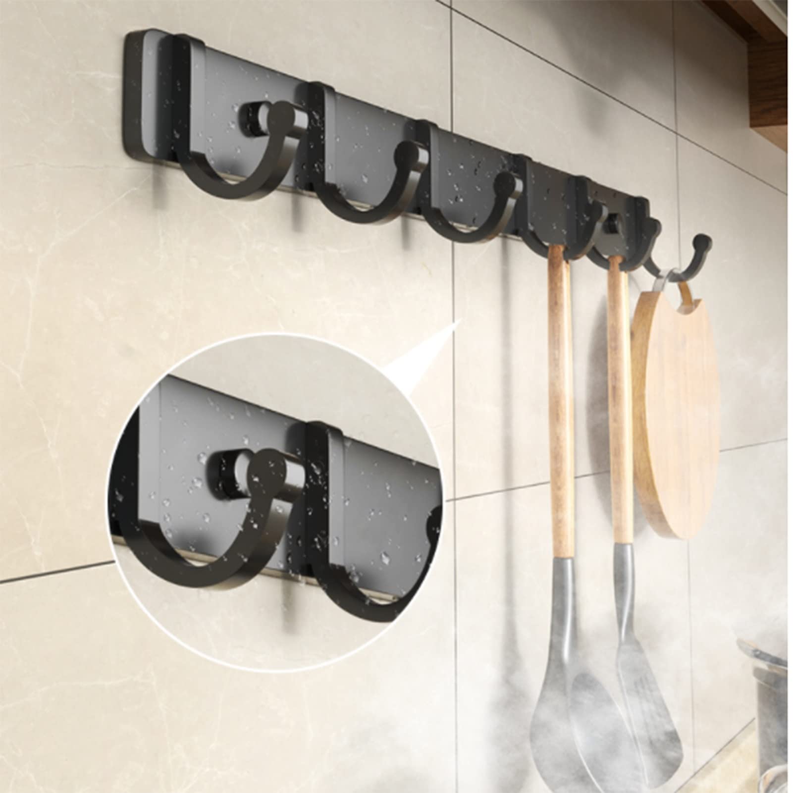 Estantes de Cocina, Soporte para Utensilios de Cocina Montados en la Pared, Ollas Y Sartenes Estante Colgante, Colgador de Utensilios de Cocina con Gancho, Adecuado para Baños, Puertas de Entr