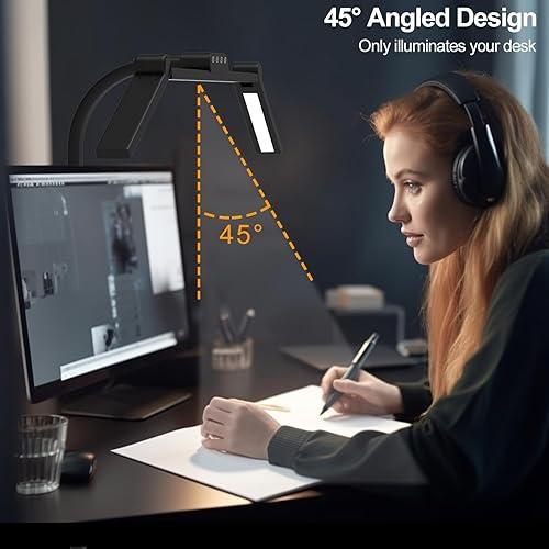 Miniatura 5 de Lámpara de escritorio con 3 barras de luz, cuello de ganso, con abrazadera, 24 W, luz LED brillante para escritorio en casa, oficina, cuidado de los