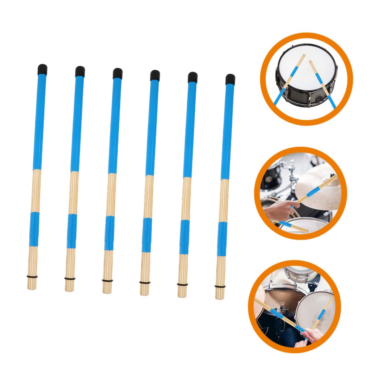 BESTonZON Balais de Batterie en Bois 19 Brins, Lot de 3 Paires Bleu, Baguettes pour Percussion, Accessoires pour Batterie, Balai de Tambour pour Étudiants et Débutants, Outil Léger