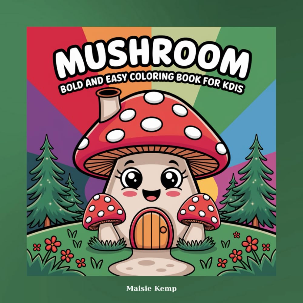 Mushroom, Bold and Easy Coloring Book for Kids: Funny Fungi Adventure