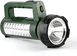 Lanterna Holofote LED Recarregável 2 em 1, Verde, 40W, 70lm, 24 LEDs Laterais, 19x7.5cm, Bateria de Lítio, Iluminação Frontal e Lateral