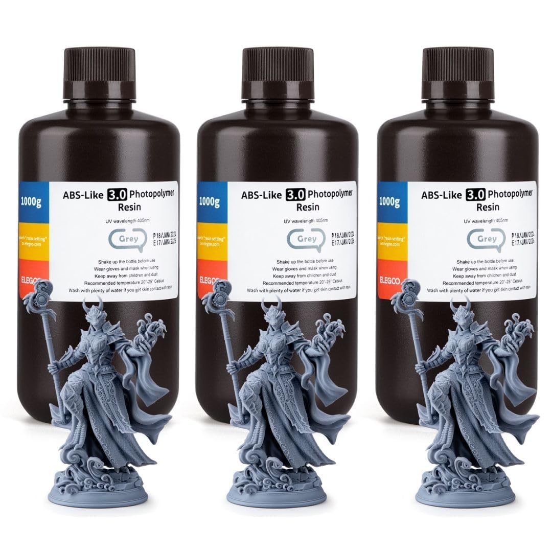 ELEGOO ABS-Like 3D Printer Resin 3.0, 405nm UV-Curing Photopolymer Resin for LCD/DLP 3D Printing, with Enhanced Strength and Toughness, High Precision, Low Viscosity, Grey 3000g-image-21