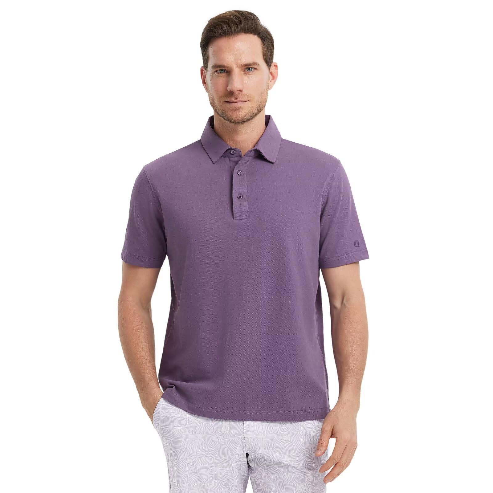 VEBOON Men's Polo Shirts Short Sleeve Performance Moisture Wicking Quick Dry Cotton Blend Collared Golf Shirts Purple