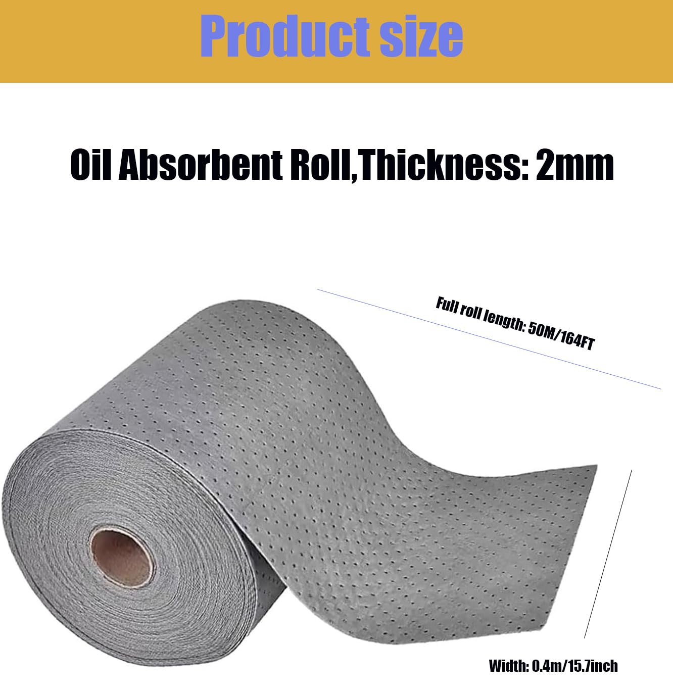 Spugna di Assorbimento Dell'Olio Rotolo Grigio Tappetini Assorbenti per Assorbe Liqu Gocciolamento Olio Fuoriuscite Polipropilene Foglio Assorbente per Industria (Size:40cm*50cm-1 Roll)