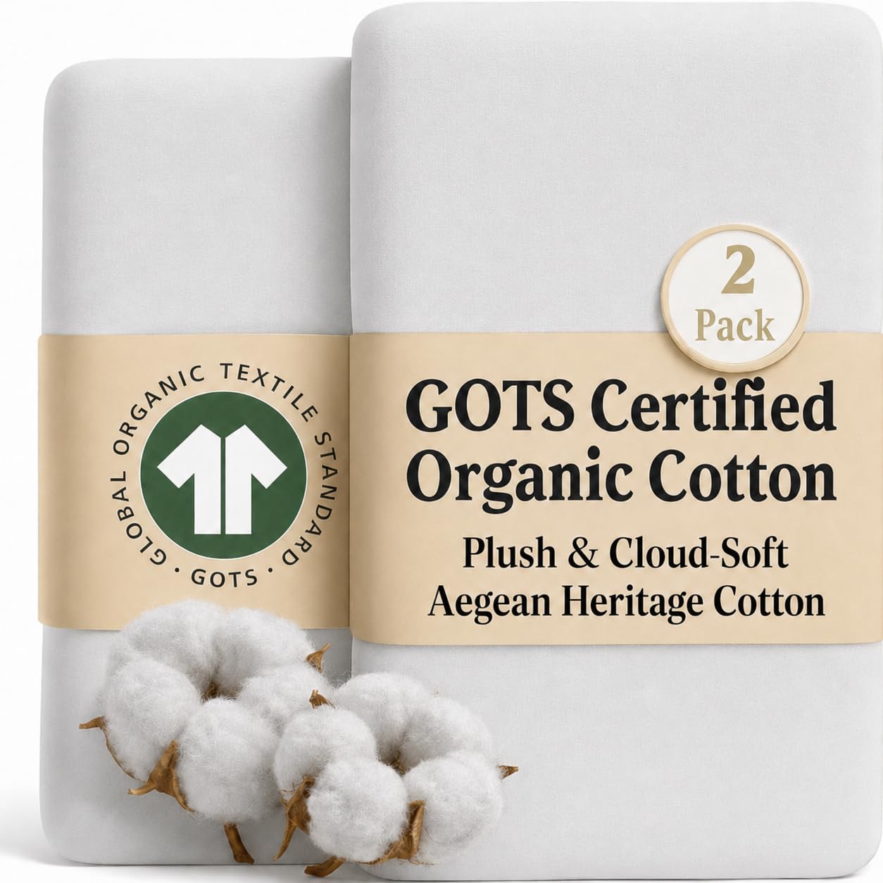 GOTS - Sábanas bajeras orgánicas para cuna, 44 x 80 cm, se adapta a la mayoría de las cunas de noche, sábanas de algodón 100% orgánico de doble punto, ajuste universal, 44 x 80 cm, paquete de 2