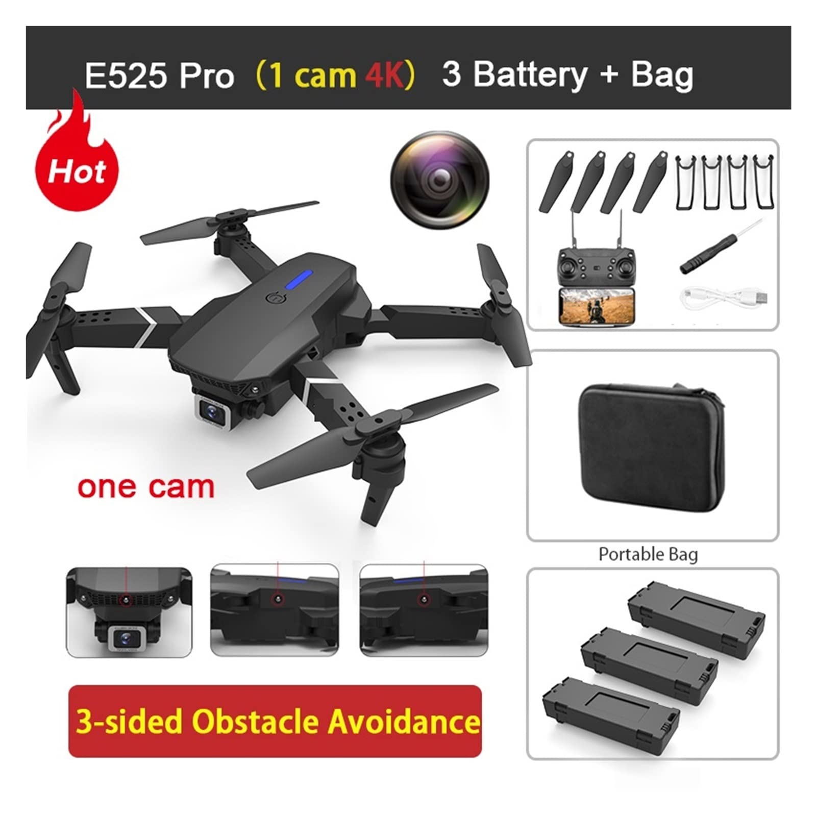 Drohne Drohne RC Quadrocopter mit Hindernisvermeidung 1080P 4k WiFi Höhe halten RC Mini Drohne FPV Dual Kamera Drohnen One Key Abheben / Landen (Farbe: DualCam 4K 3B Taschengröße: 1) (Dualcam 4k 3b
