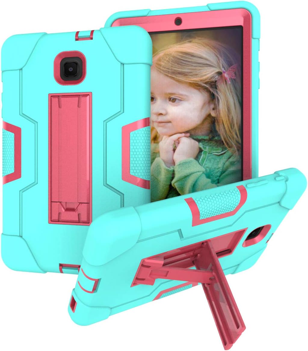 Galaxy Tab A 8.0 case 2018, Bingcok Full-Body Hybrid Shockproof Drop Protection Cover with Kickstand for Samsung Galaxy Tab A 8.0 2018 Model SM-T387 Verizon/Sprint/T-Mobile (Aqua+Rose)