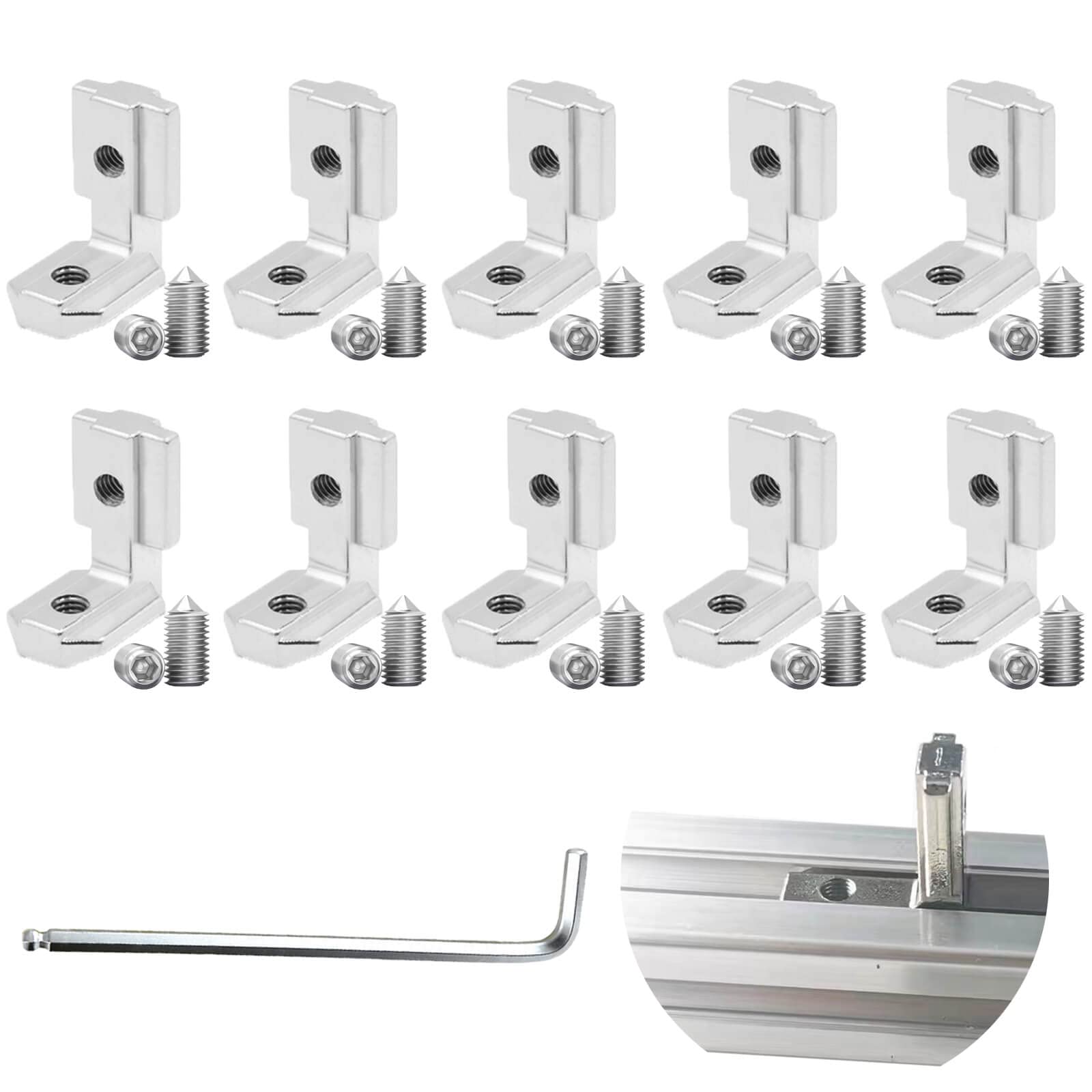 10PCS 4040 Corner Bracket L-Shape Interior Inside Connector for 4040 Aluminum Extrusion Accessories Silver(10 LES)