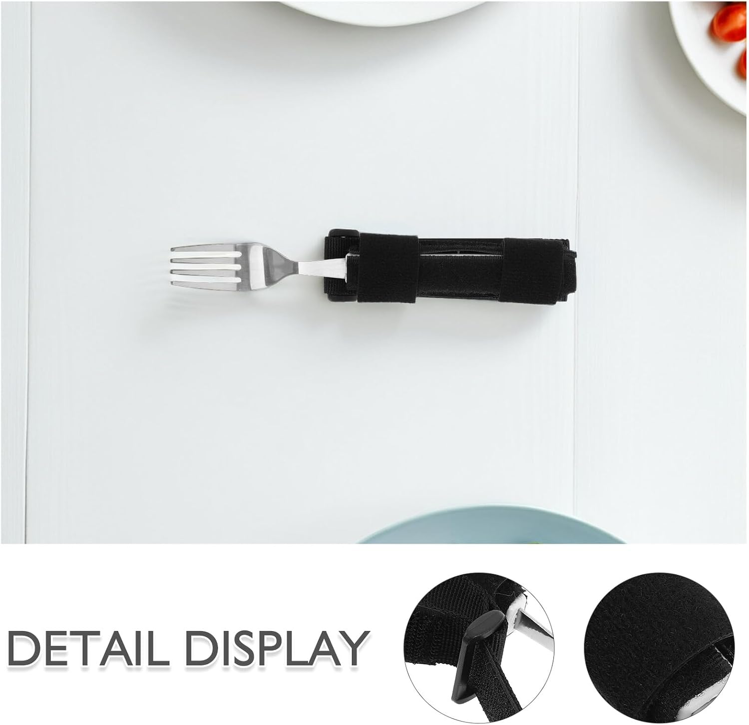 Hemobllo Adaptive Eating Utensil Holder 2pcs Universal Disabled Fork Holder with Cuff Straps for Elderly Hand Tremor Assistance and Self-Feeding Aid