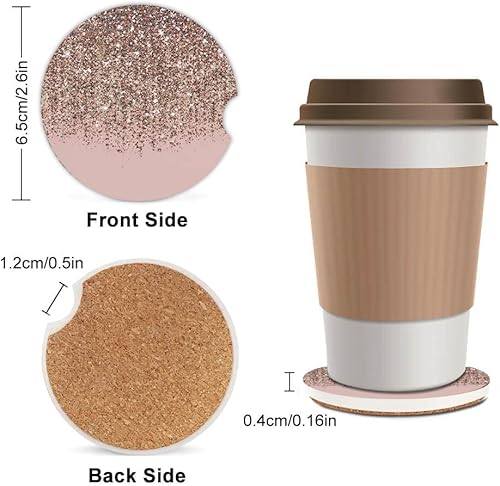 Miniatura 2 de Paquete de 2 posavasos absorbentes para portavasos de automóvil, posavasos de cerámica con parte trasera de corcho y ranura para los dedos,