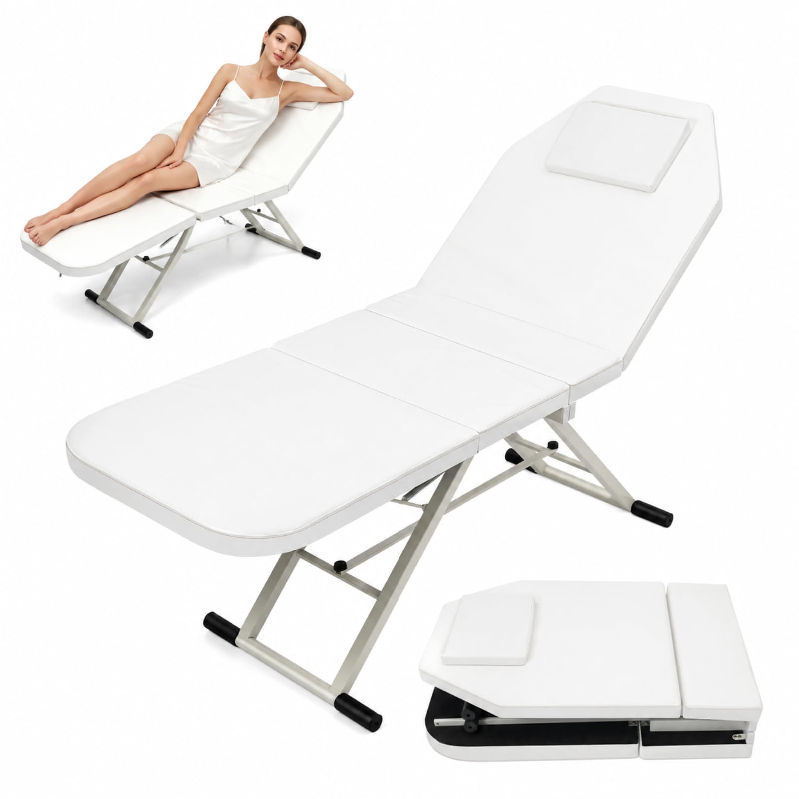 Massageliege Klappbar,Mobile Massageliege mit Verstellbarer Rückenlehne | Professionelle Massageliege mit Kopfloch, PU Polsterung, Faltbare Kosmetikliege für Massage,Tattoo & Wellness