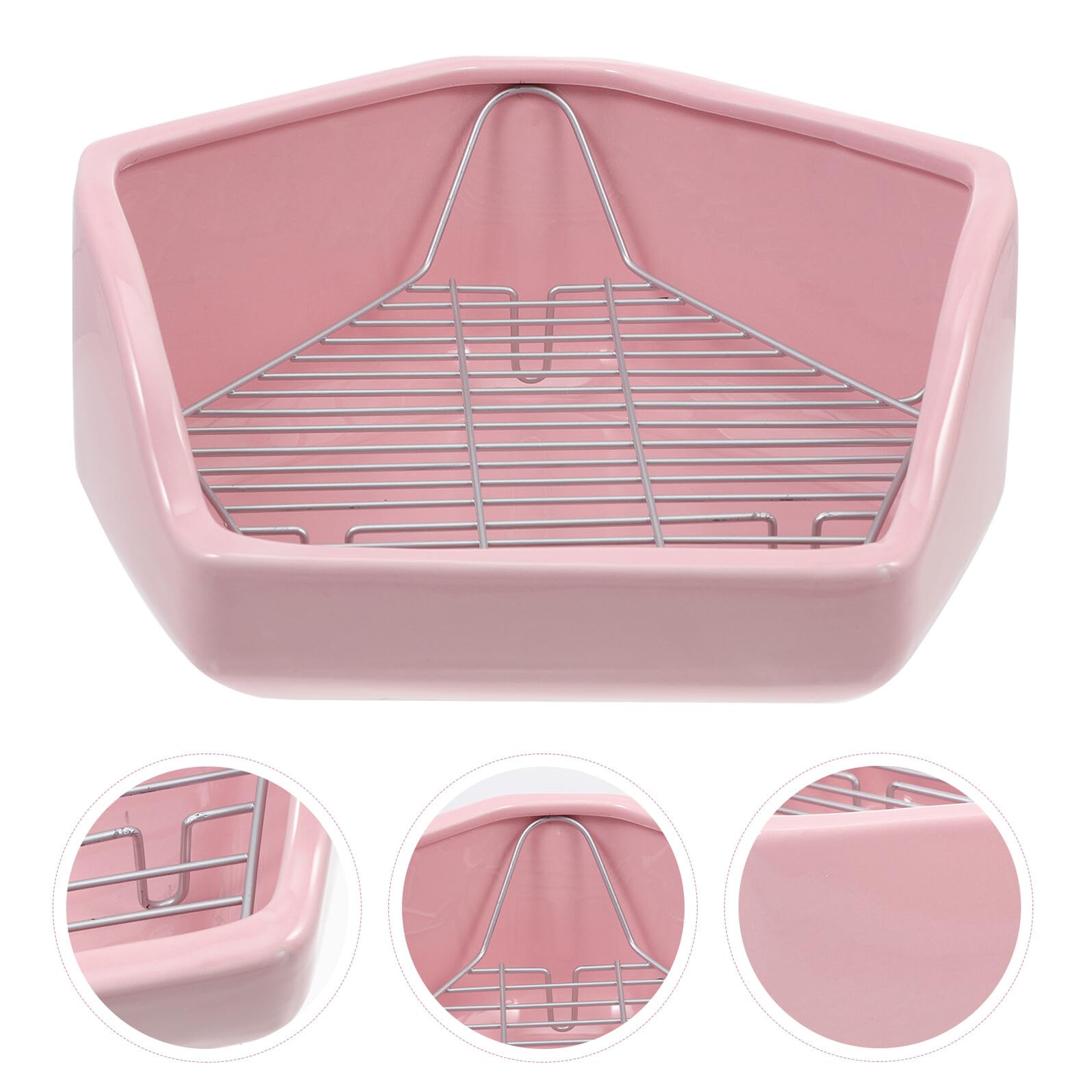 VILLCASE Lettiera in Ceramica Pentagona Grande con Griglia Staccabile e Meccanismo di Stabilizzazione per Criceti e Conigli Rosa