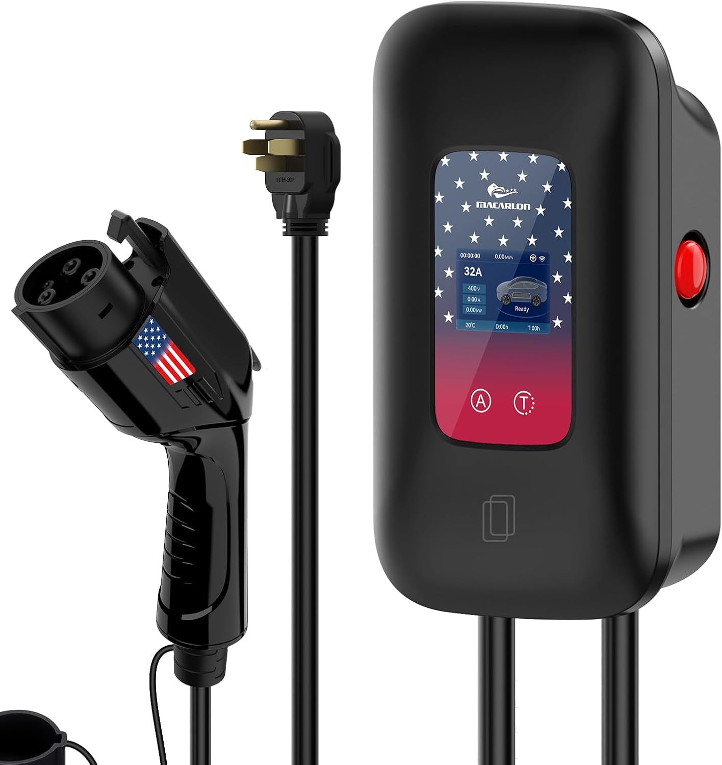 Level 2 EV Charger, 40Amp 240V, 25ft Cable, Wi-Fi & RFID Card, Smart Electric Vehicle Charging Station with NEMA 14-50 Plug & J1772 Connector, American Flag Design