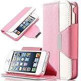 iPhone 5S Case, ULAK Dual Color Wallet Case for Apple iPhone 5S 5 Wallet Type Magnet Design Flip Stand Cover with Creadit Card Holde (Pink/White)