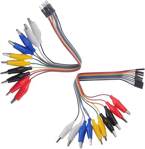 20 cables de prueba de 7.9 in 2 en 1 con clip de cocodrilo a cable Dupont, terminal macho de 10 pines + cable de puente hembra de 10 pines a clip de