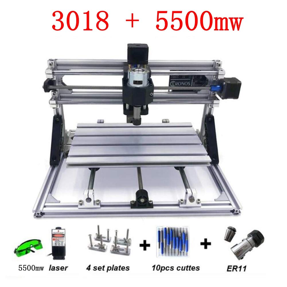 Grabador 2 En 1 De 5500 MW CNC 3018 Grbl Control De Máquina De Grabado, Fresadora De Tallado De PCB De 3 Ejes, Kit De Enrutador CNC con Controlador Fuera De Línea Y Varilla De Extensión Er11 Y 5 Mm