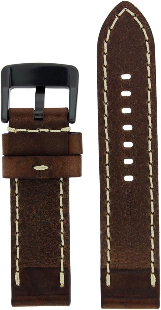 Panerai Style Watch Band Thick Leather Like Original Heavy IPB Black Plating Buckle Brown 22 millimeter
