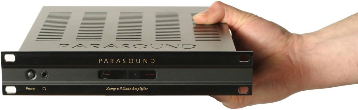 Davant view of the Parasound Z Amp v3 amplifier with rack mount ears.