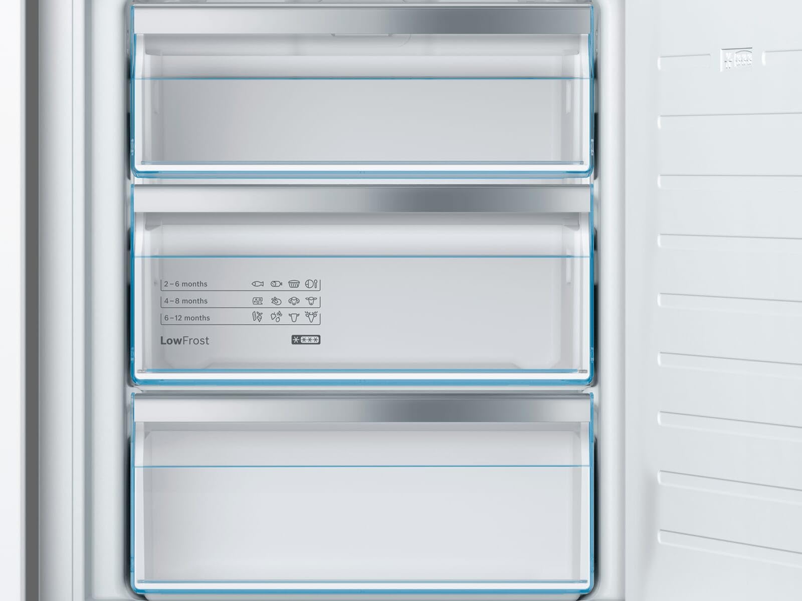 Bosch Hausgeräte GIV11ADC0 Serie 6 - Congelador empotrado A+++, 95 kWh/año, 70 L, LowFrost, FreshSense, 72 x 56 (EEK C) | Fabricado en Alemania, menos formación de hielo, 3 cajones transparentes, congelación rápida, señal de alarma acústica